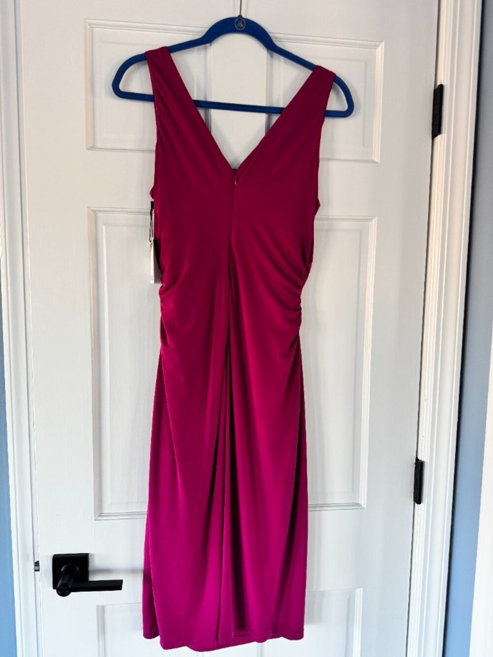 NWT Kensie Fuchsia Pink Draped Midi Dress Cowl Neck Ruched Size 10 - Picture 3 of 9